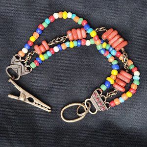 Lucky Brand Lucky You Alligator Roach Clip Multi Strand Boho Bead Bracelet